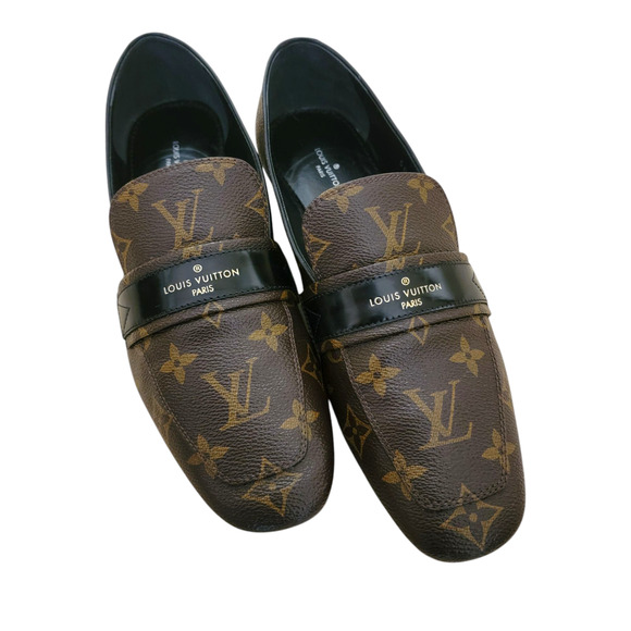 Louis Vuitton Monogram Upper Case Loafers Leather Logo 9 39 Brown Flat Womens - Picture 1 of 12